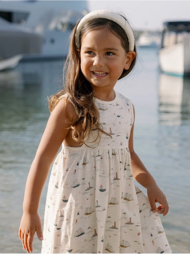 Rylee + Cru Baby Layla Dress In Nautical Print 3-6 Months Cotton, Coastal, Boats